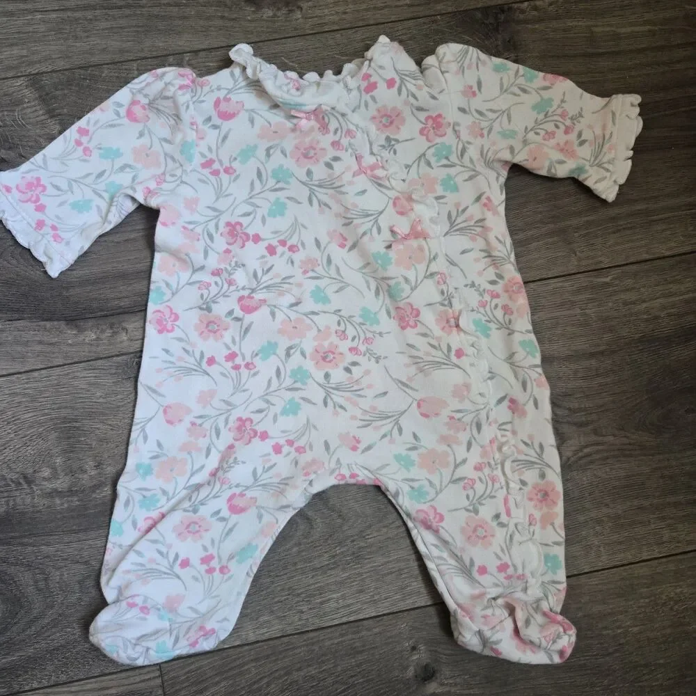 Little Me Newborn Girl NB 3Pc Lot Pima Cotton Floral Footie Sleeper Romper Set